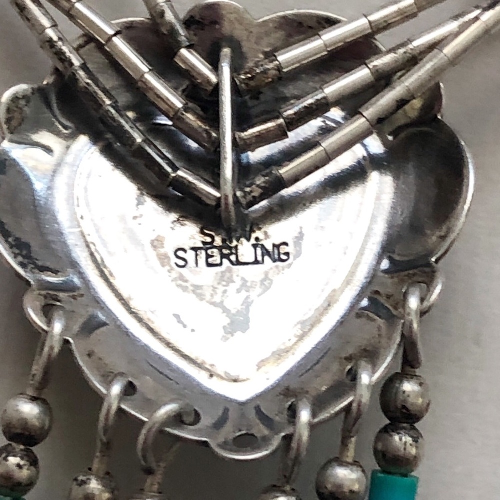 Southwestern Liquid Silver Inlay Turquoise Sugilite Sterling Heart Necklace - Picture 10 of 12